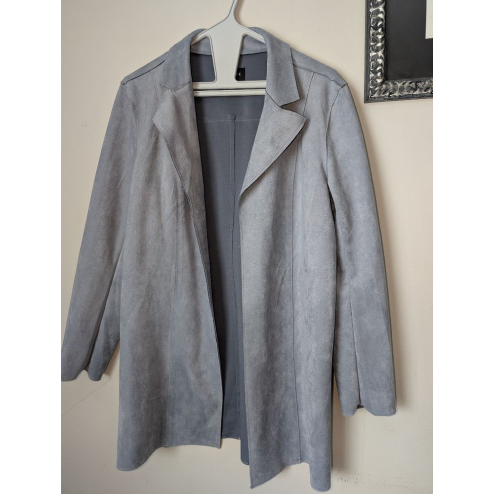 PREMISE Gray Faux Leather Blazer S, Women's - Picture 2 of 10